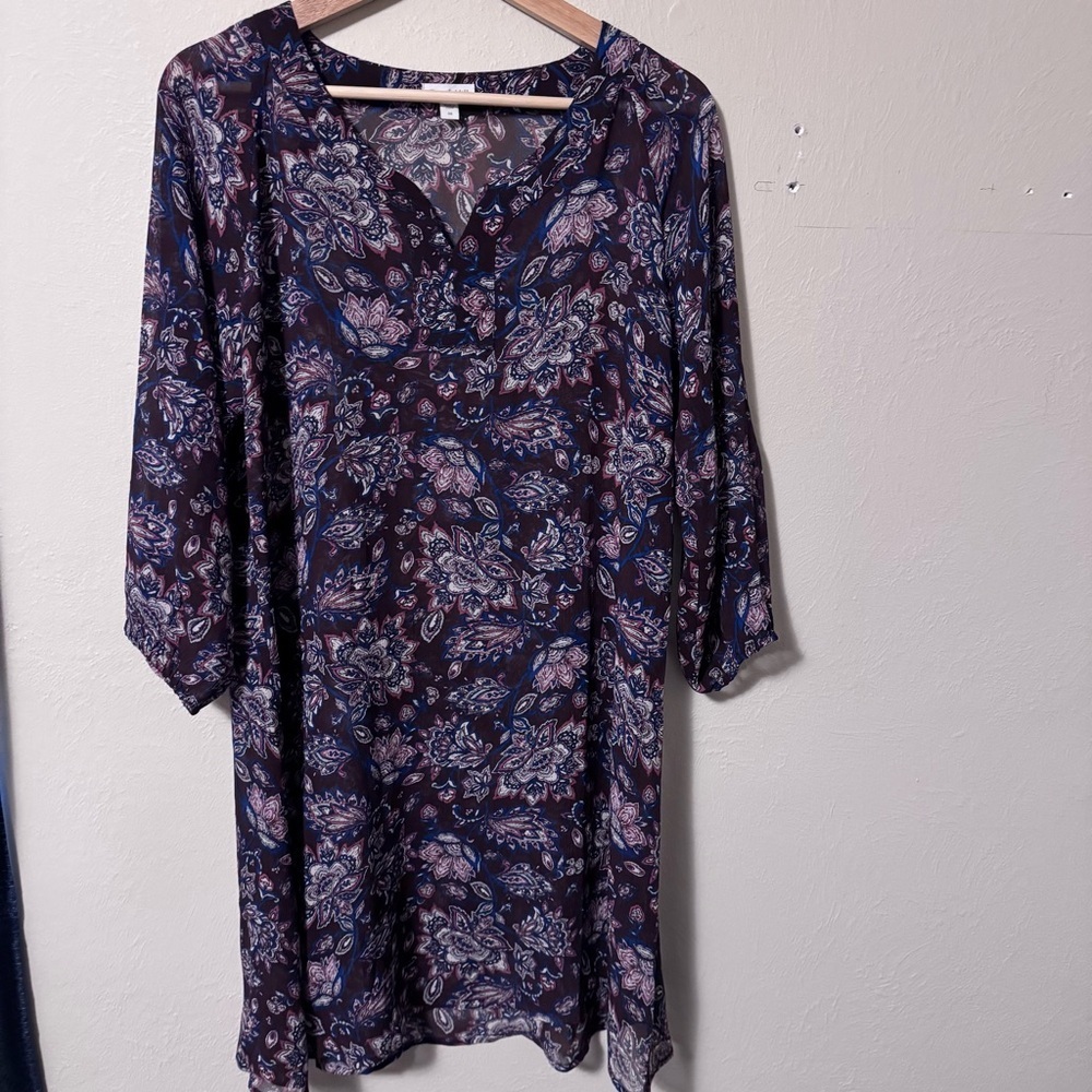 Garnet Hill silk foral long sleeve button dress Size 8
